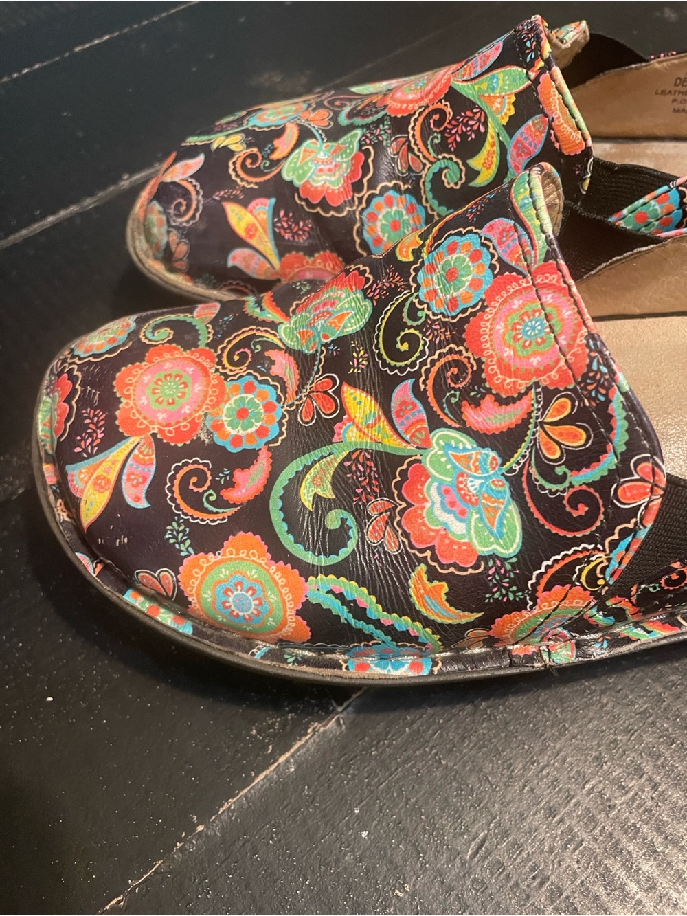 Alegria Women's Black Paisley Floral Slip-On Clogs with Multicolor Print